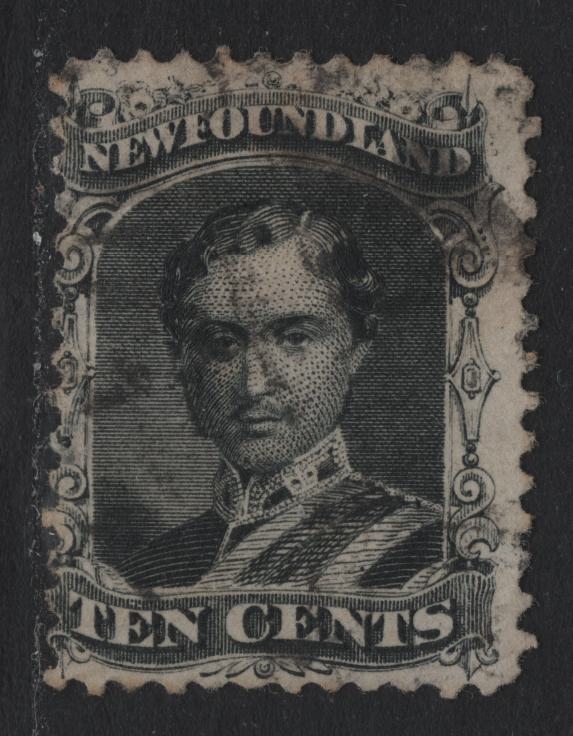 Lot 197 Newfoundland #27 10c Black , 1865-1894 Cents Issue, A Very Good Used Single, Cents-HHH Paper, Perf 12x11.75