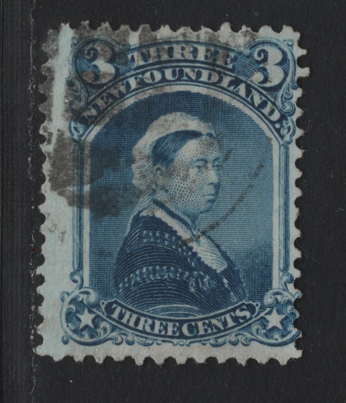 Lot 203 Newfoundland #34 3c Blue , 1868-1894 2nd Cents Issue, A Fine Used Single, Cents-CC Paper, Perf 12