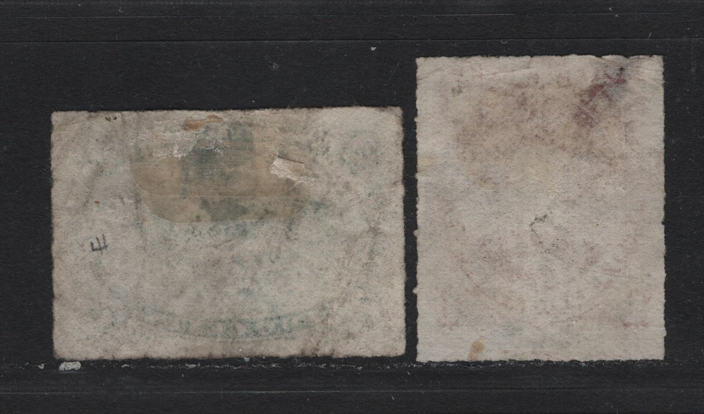 Lot 206 Newfoundland #37-38 1c - 2c Brown Lilac - Green, 1876-1879 3rd Cents Issue, 2 Good/Very Good Used Singles, Cent-FF & Cents-Y Papers, Both Have Shallow Thins.