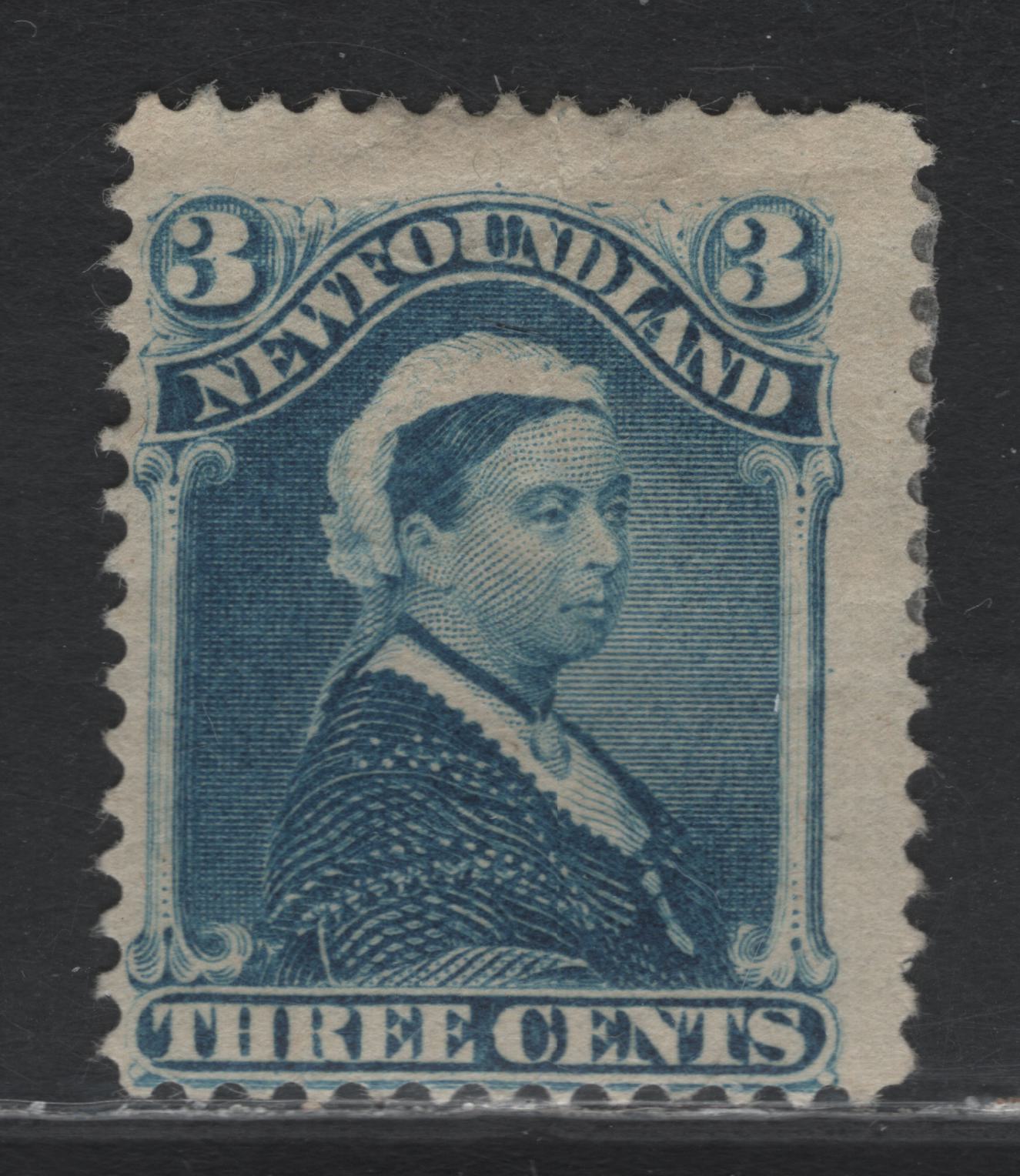 Lot 212 Newfoundland #49 3c Blue, 1880-1896 4th Cents Issue, A GOG Single, 1896 Printing, Soft Horix Wove Paper, Unchecked As To Specific Type & Perf, Closed Tear At Top.