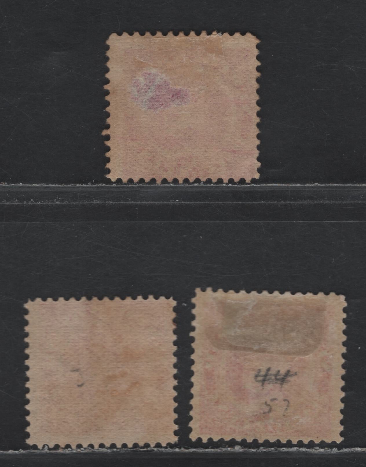 Lot 217 Newfoundland #56 1/2c Rose Red, 1887-1898 Cents Issue, 3 G/FOG & Unused Singles, Stout Horizontal Wove Paper, Unchecked As To Specific Type Or Perf, Slightly Different Shades.