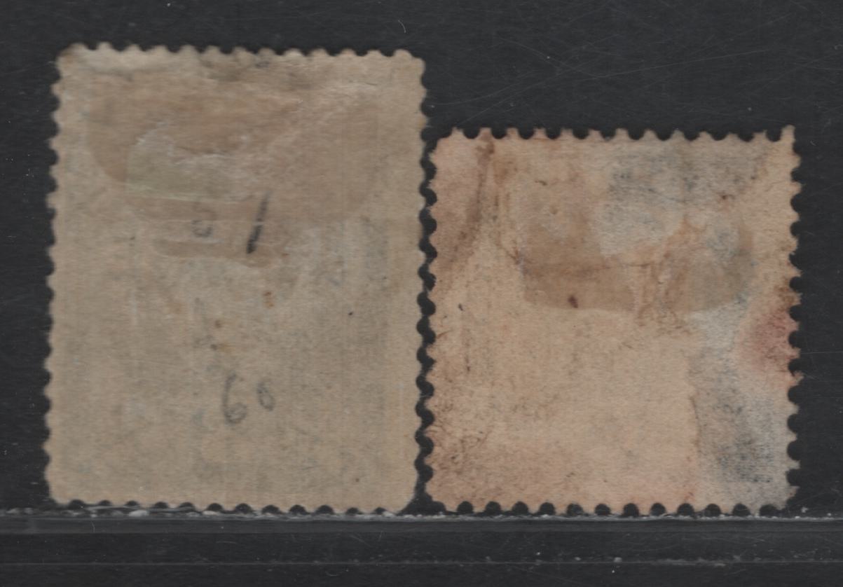 Lot 219 Newfoundland #58, 60 1/2c - 3c Black - Slate, 1887-1890 Cents Issues, 2 Good/Fine OG & Unused Singles, 1/2c Appears Fine But Has No Gum & Large Thin That Does Not Show Through