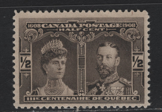 Lot 22 Canada #96 1/2c Black Brown, 1908 Quebec Tercentenary Issue, A VFNH Single, ABN-B Paper, Perf 12x11.9