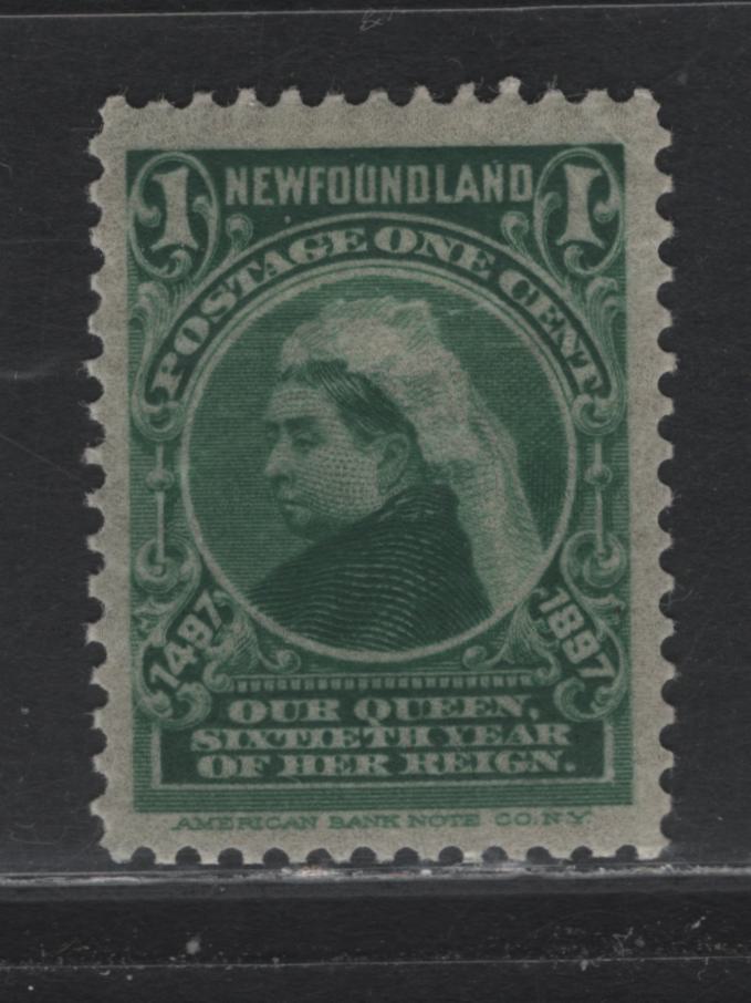 Lot 222 Newfoundland #61i 1c Dark Green, 1897 John Cabot Issue, A FOG Single, ABNN-B (Thin Oily) Paper, Perf 11.9x12, Small, Light Corner Bend At UR