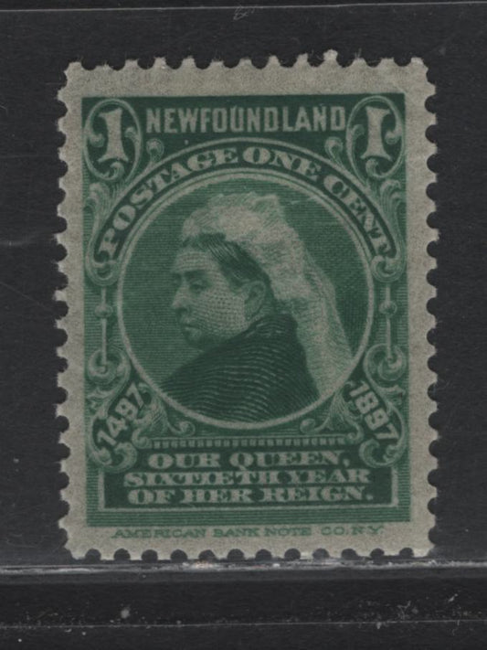 Lot 222 Newfoundland #61i 1c Dark Green, 1897 John Cabot Issue, A FOG Single, ABNN-B (Thin Oily) Paper, Perf 11.9x12, Small, Light Corner Bend At UR