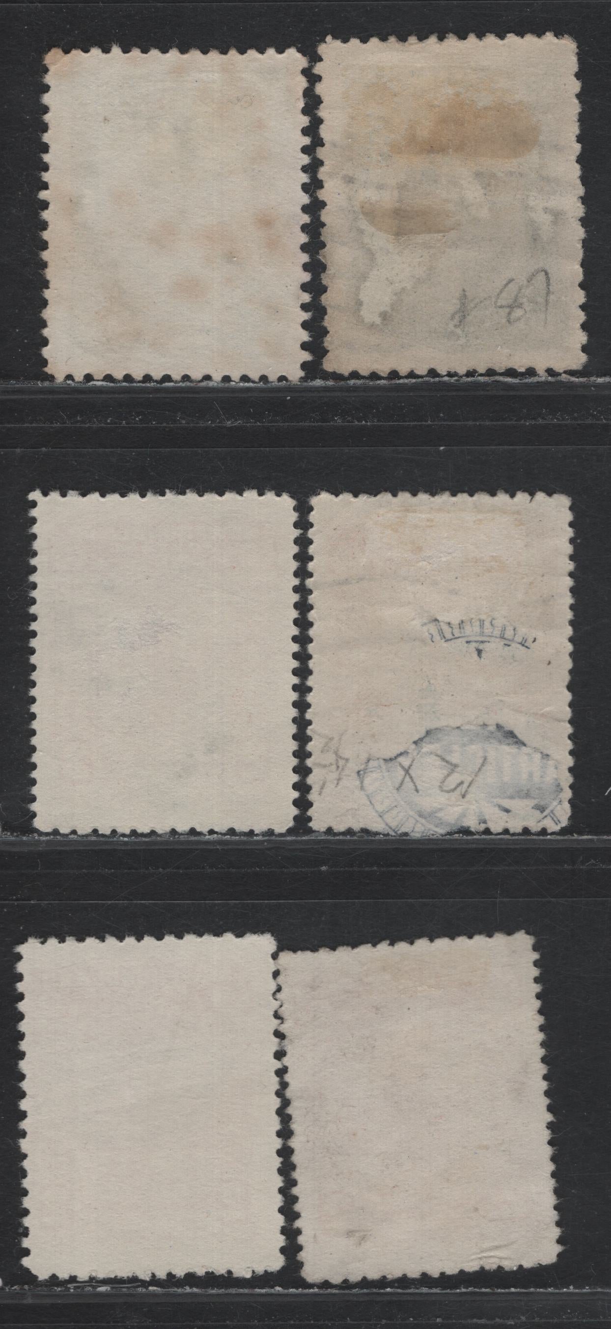 Lot 236 Newfoundland (C) #87-a, 88-a 1c - 2c Deep Green - Carmine, 1910 John Guy Issue, 6 Fine Used Singles, Perfs 12x11, 12 & 12x14, WM-A Papers
