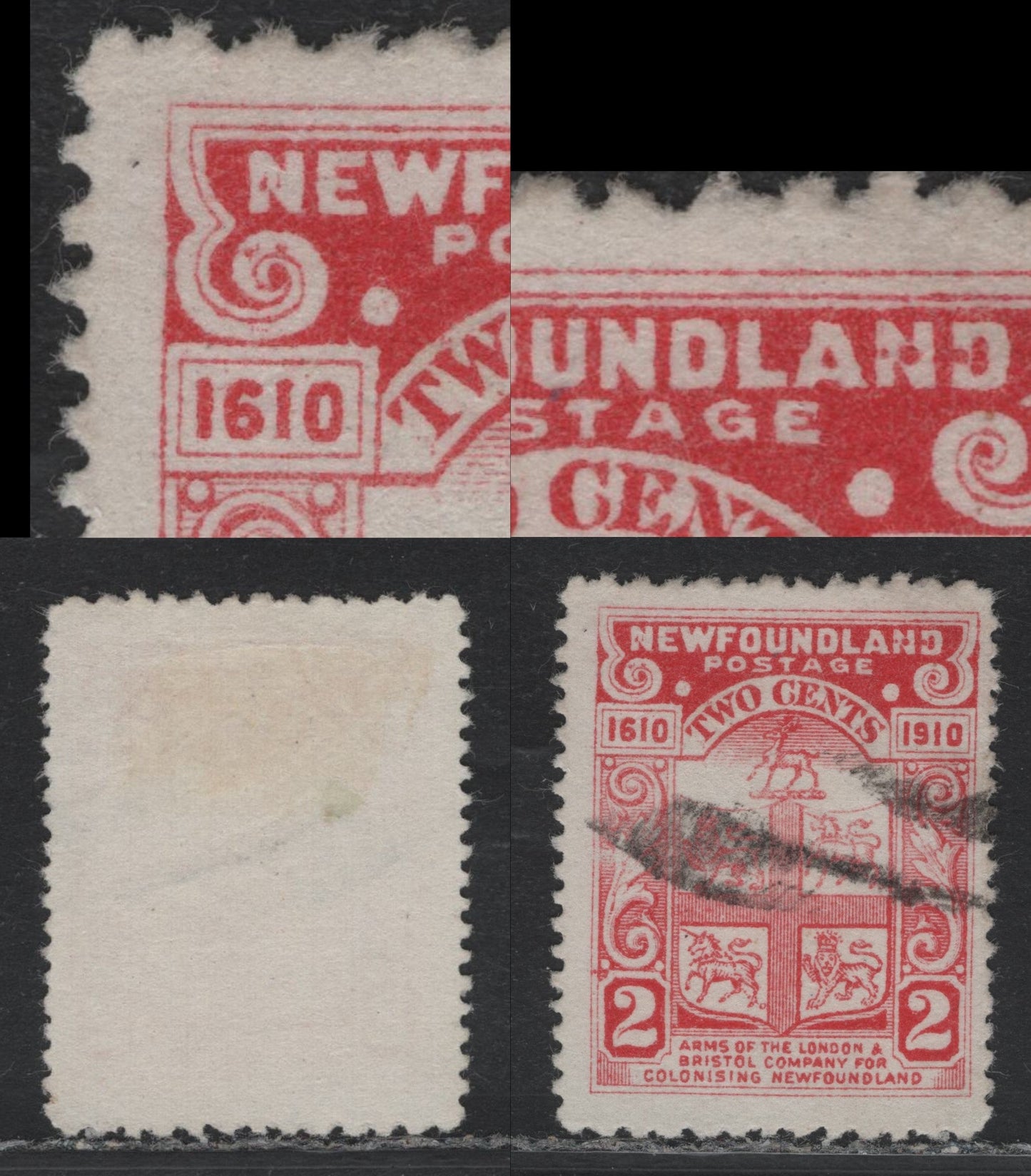 Lot 237 Newfoundland #88avar 2c Carmine, 1910 John Guy Issue, A Fine Used Single, Perf 12x14, Paper WM-A, Showing Dots IN UL Scroll 'N' & 'AD' Of Newfoundland.