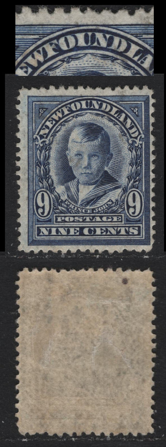 Lot 239 Newfoundland #111i 9c Blue Violet, 1911 Royal Family Issue, A FOG Single, WM-C Paper, Line Perf 14.2x14.25, Showing Re-Entry Above 'Newfoundland'.