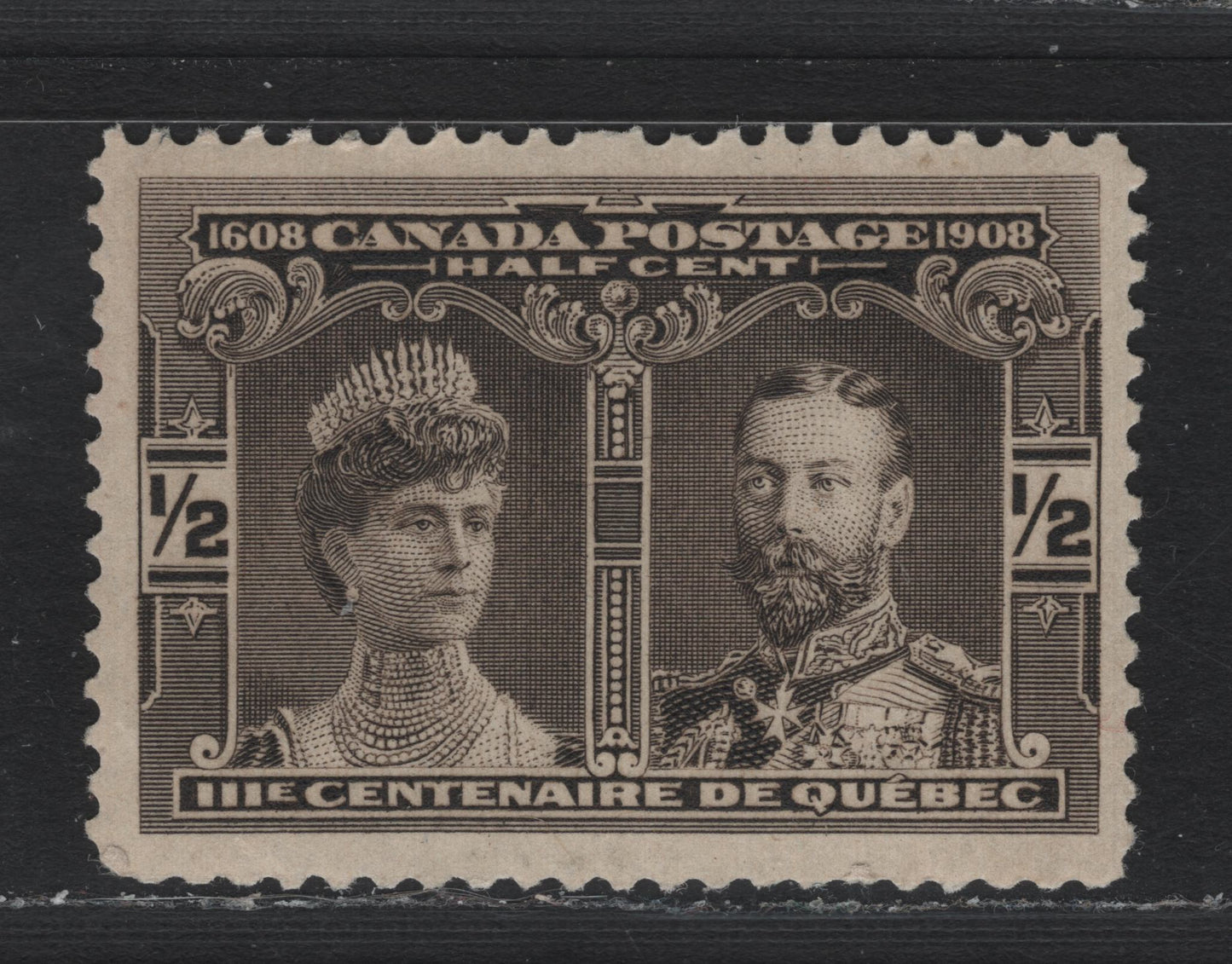 Lot 25 Canada #96 1/2c Black Brown, 1908 Quebec Tercentenary Issue, A FNH Single, ABN-A Paper, Perf 11.9x12, Gum Is NH But With A Very Light Disturbance.