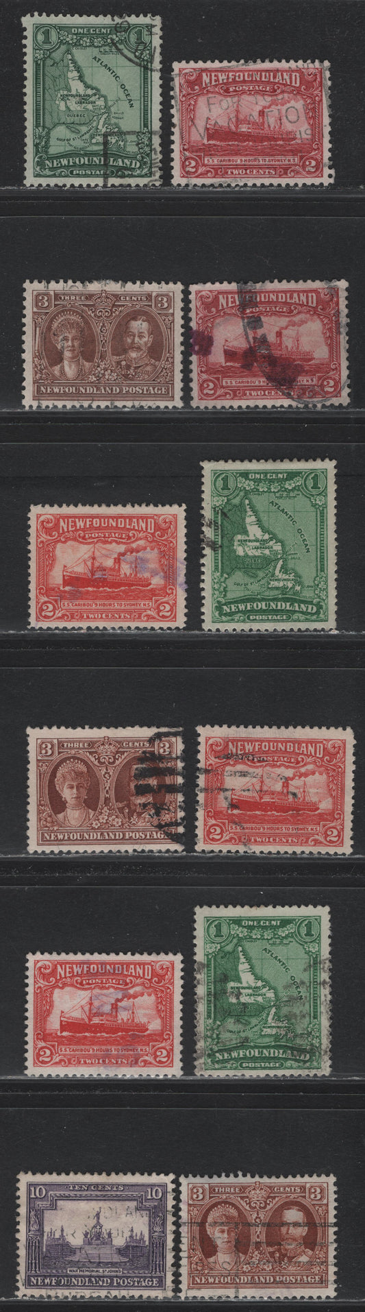 Lot 253 Newfoundland (C) #145-147, 163-165, 169, 173-174 1c - 10c Deep Green - Violet, 1928-1931 Publicity Issues, 12 Very Fine used Singles, A Selection Of 1st, 2nd & 3rd Publicity Issues, Unchecked With Regards To Paper & Perfs