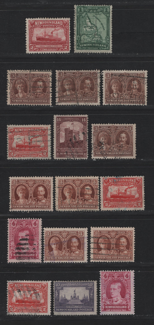 Lot 254 Newfoundland (C) #145-147, 164-166, 169, 155, 173 1c - 10c Deep Green - Violet, 1928-1931 Publicity Issues, 17 Fine Used Singles, A Selection Of 1st, 2nd & 3rd Publicity Issues, Unchecked With Regards To Paper & Perfs