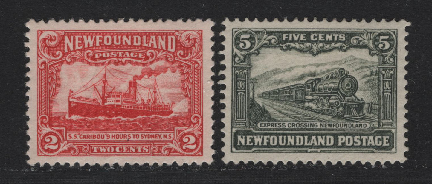 Lot 255 Newfoundland (C) #164-165 2c - 5c Scarlet - Slate Green, 1929-1931 Re-Engraved Publicity Issues, 2 VFOG Singles, Both are Comb Perf 13.7
