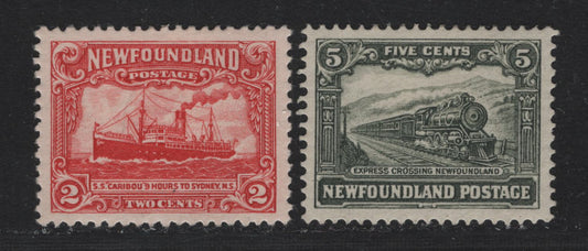 Lot 255 Newfoundland (C) #164-165 2c - 5c Scarlet - Slate Green, 1929-1931 Re-Engraved Publicity Issues, 2 VFOG Singles, Both are Comb Perf 13.7