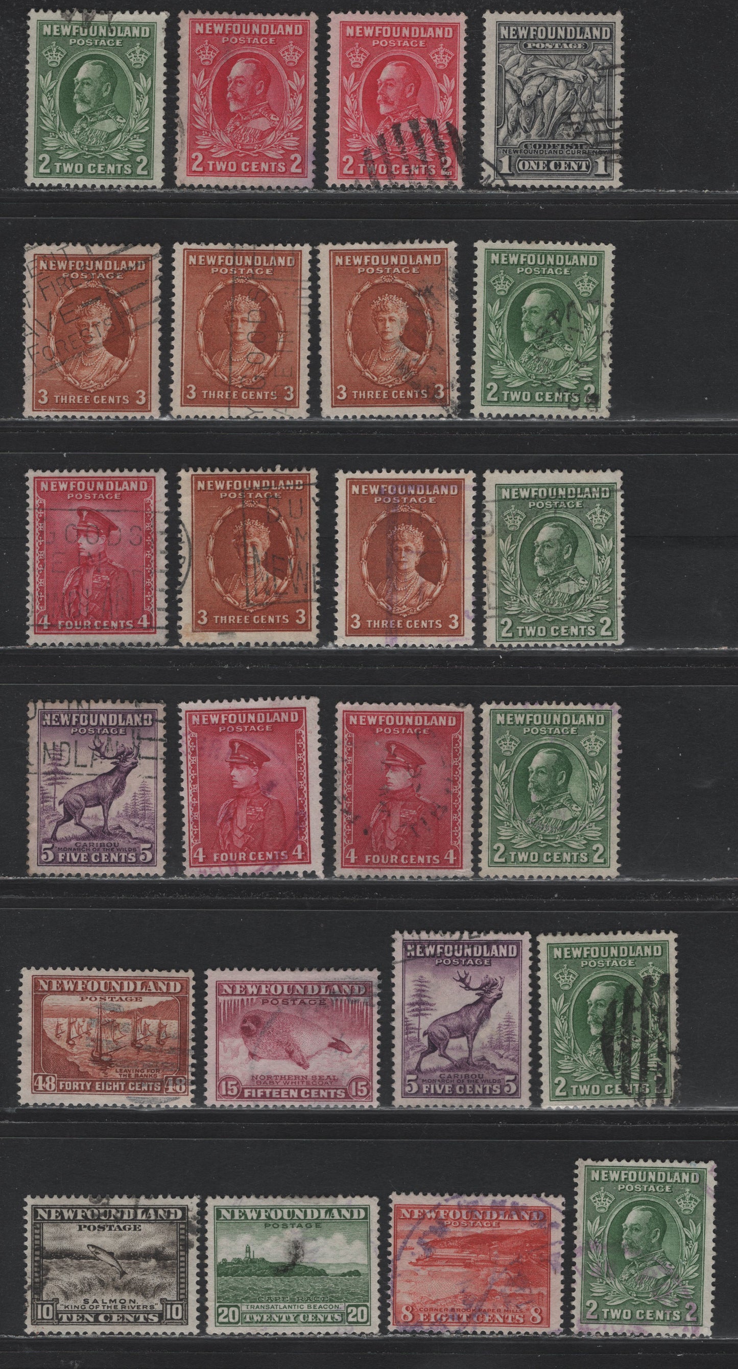 Lot 258 Newfoundland (C) #184/199, 209 1c - 48c Gray Black - Red Brown, 1932-1937 Resources Issue, 24 Fine/Very Fine Used Singles, A Selection Of Used Examples, Unchecked As To Exact Paper & perfs, Includes Scarce Die 1 5c.