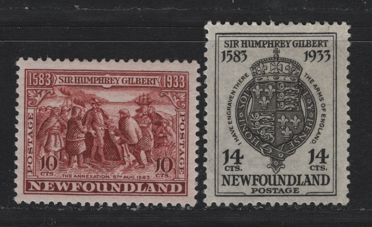 Lot 261 Newfoundland (C) #220-221 10c - 14c Red Brown - Black, 1933 Sir Humphrey Gilbert Issue, 2 VFOG Singles, Both Perf 13.5