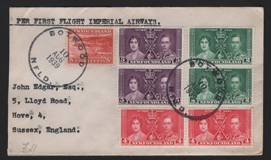 Lot 265 Newfoundland (C) #209, 230-232, AAMC 3925y, 1932-1937 Resources & Coronation Issues, A Very Fine Used Cover, Combination Use On First Flight Imperial Airway Cover
