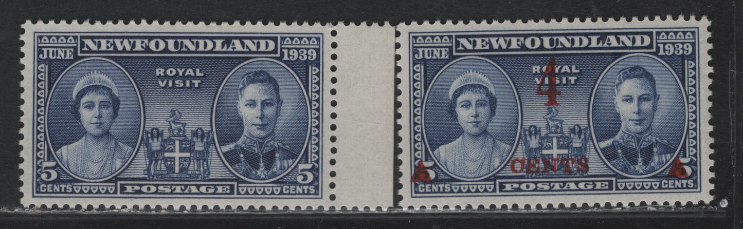 Lot 272 Newfoundland #249, 251 5c - 4c on 5c Violet Blue - Violet Blue, 1939 Royal Visit - Surcharged Issues, 2 VFNH Singles