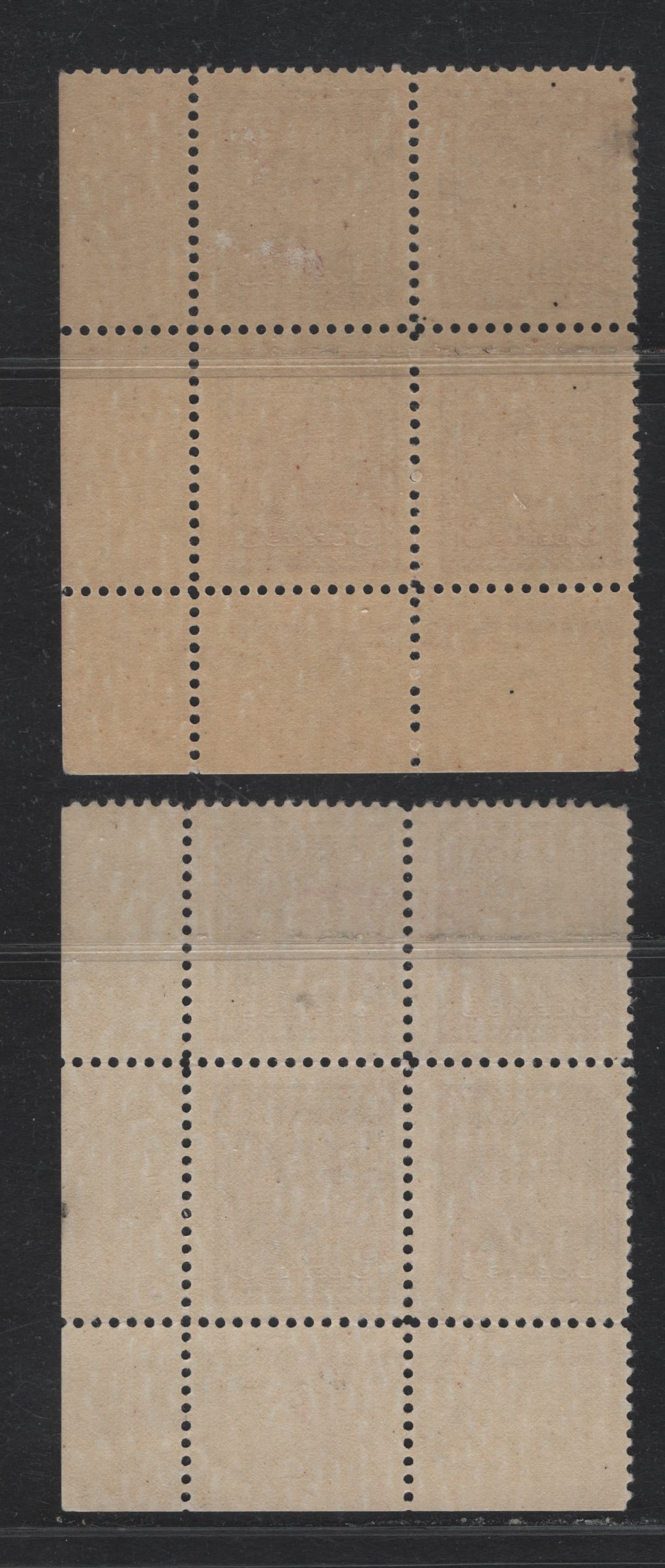 Lot 297 Canada #252 3c Plum - Rosy Purple, 1942-1943 War Issue, 2 FNH/OG LR Plate Blocks Of 4, Plates 24 & 32, Unchecked As To Exact Papers & Perfs