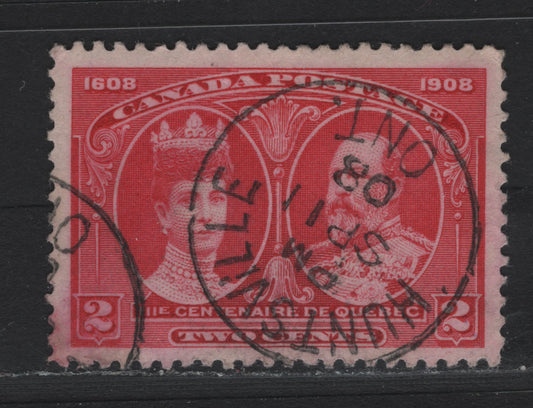 Lot 34 Canada #98 2c Deep Deep Carmine Rose, 1908 Quebec Tercentenary Issue, A Very Fine Used Single, ABN-A Paper, Perf 11.9x12, SON Sept 11 1908 Huntsville ON Cancel.