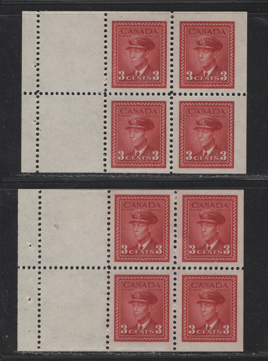 Lot 388 Canada #251a 3c Carmine Red & Bright Carmine Red, 1942-1943 War Issue, 2 VFNH Booklet Panes Of 4+2 Labels, CBN-AAAAA Paper