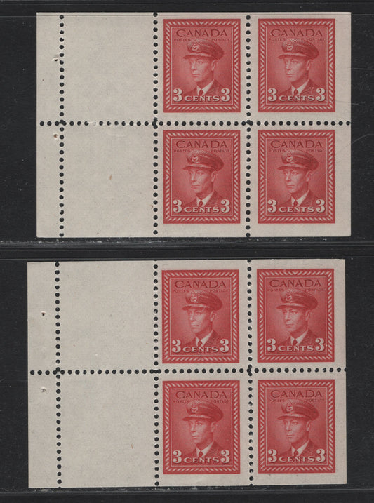 Lot 31 Canada #251 3c Carmine Red - Bright Carmine Red, 1942-1943 War Issue, 2 VFNH Booklet Panes Of 4+2 Labels, Vertical Wove With Mesh Only Visible In Backlight Crackly Cream Gum, Shades Are Different From Lot 388
