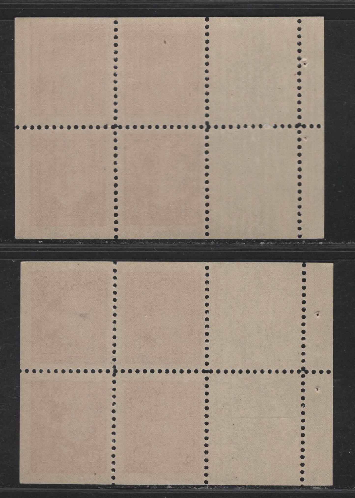 Lot 389 Canada #251 3c Carmine Red - Bright Carmine Red, 1942-1943 War Issue, 2 VFNH Booklet Panes Of 4+2 Labels, Vertical Wove With Mesh Only Visible In Backlight Crackly Cream Gum, Shades Are Different From Lot 388