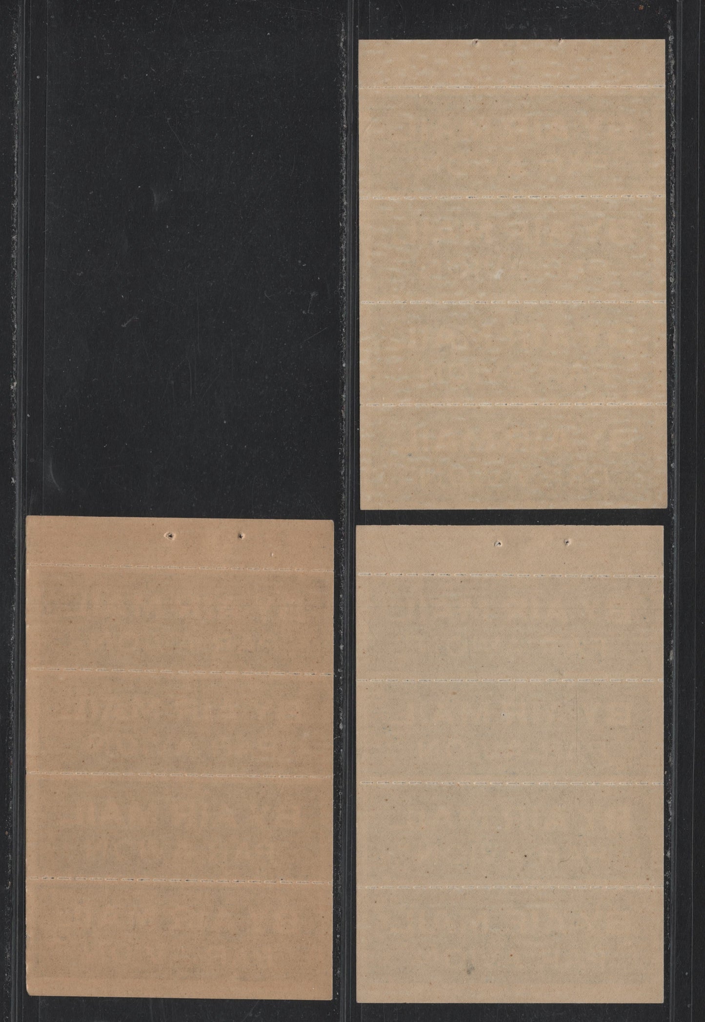 Lot 396 Canada Unlisted,  3 VFNH Panes Of 4 Airmail Labels From 1947 Gift Booklet, Printed In 3 Different Shades Of Blue On White Vert. Ribbed Paper, All Three Show Different Gum Types.
