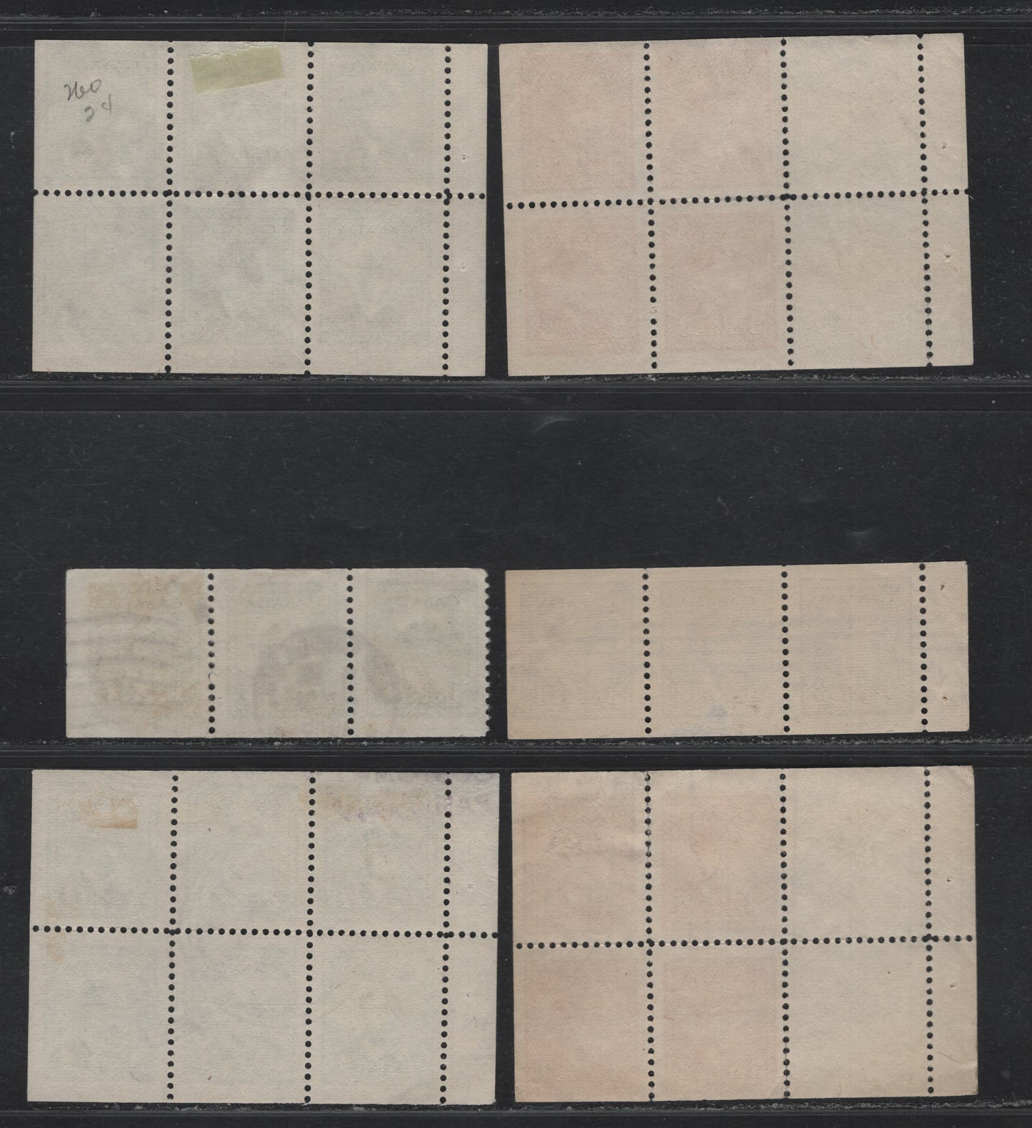 Lot 397 Canada #249a,c, 251a, 252b 1c - 3c Green - Bright Carmine, 1942-1943 War Issue, 6 Fine/Very Fine Used Booklet Panes Of 6, 4+2 & 3, Postally Used With Is Scarce For These, Some Roller Cancels, Slightly Different Papers.