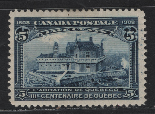 Lot 42 Canada #99 5c Dark Blue, 1908 Quebec Tercentenary Issue, A VFOG Single, ABN-A Paper, Perf 12x11.9