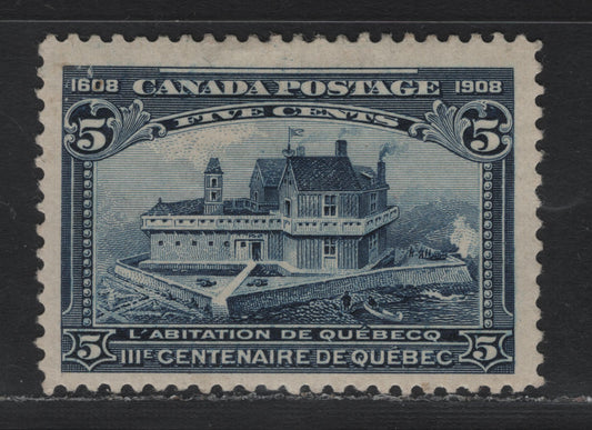 Lot 43A Canada #99 5c Dark Blue, 1908 Quebec Tercentenary Issue, A FOG Single, ABN-B Paper, Perf 12