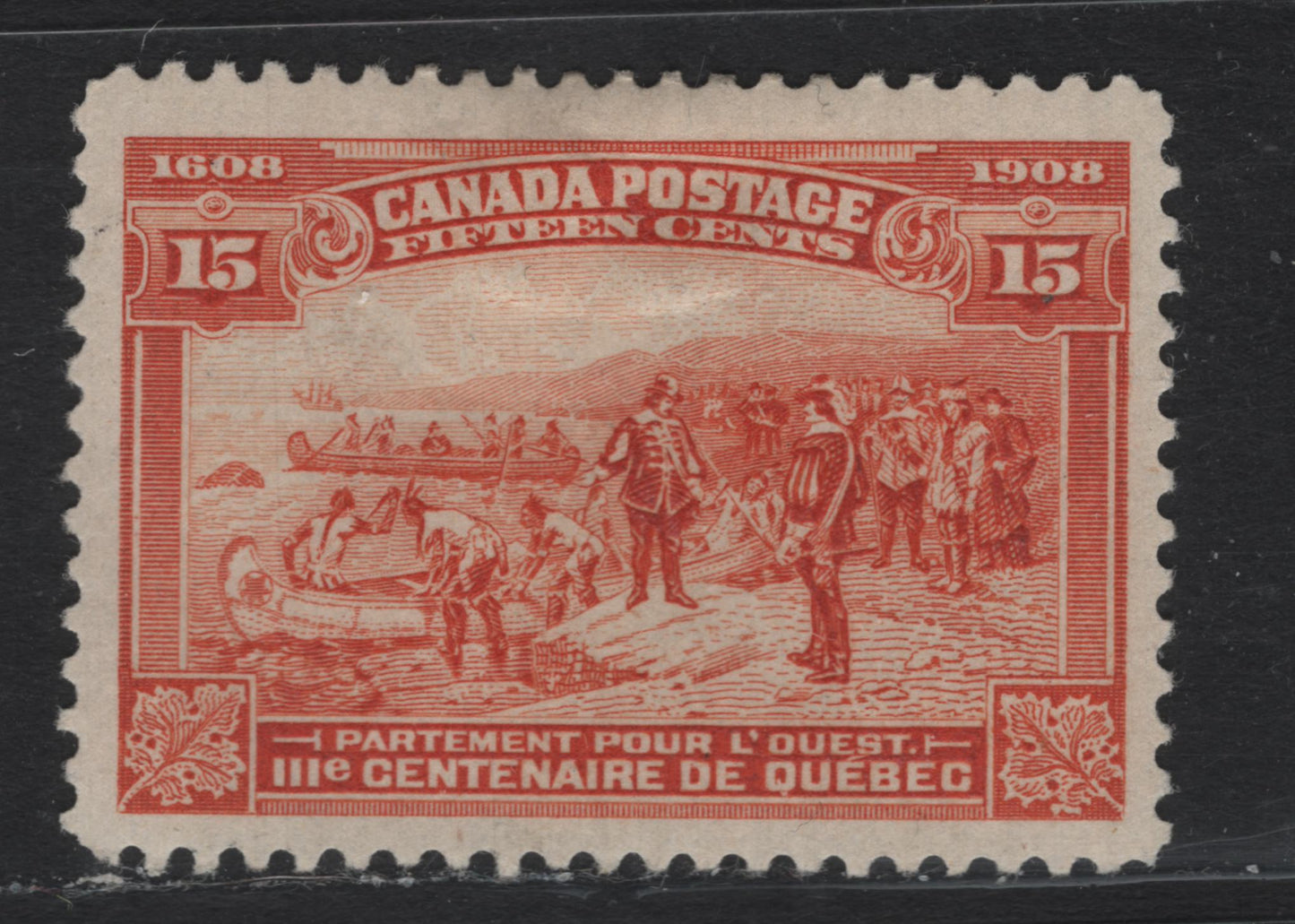 Lot 49 Canada #102 15c Orange, 1908 Quebec Tercentenary Issue, A VFOG Single, ABN-A Paper, Perf 12