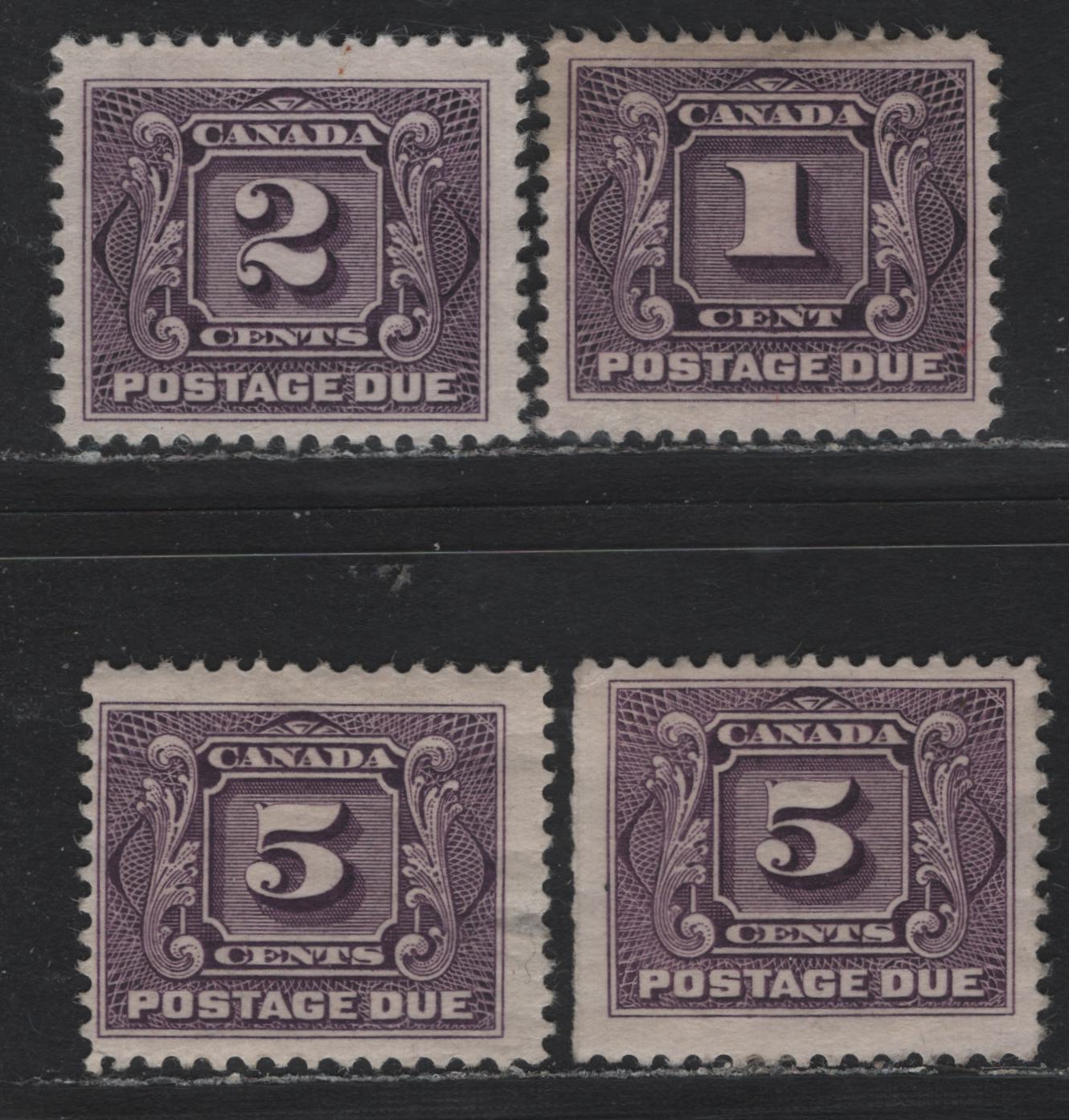 Lot 54 Canada (C) #J1c, J2c, J4c 1c - 5c Deep Rose Lilac, 1906-1928 Postage Dues, 4 Fine Unused Singles, Unused Dry Printings, Unchecked As to Specific Paper Types & Perfs