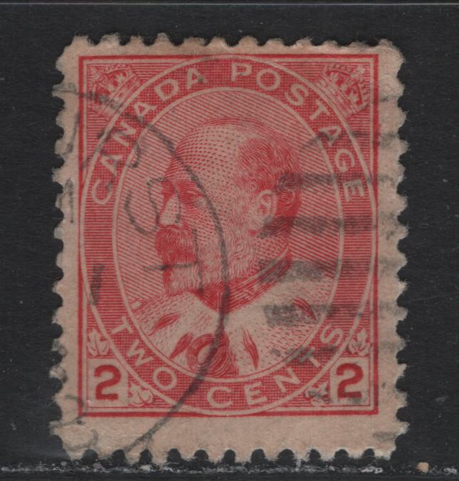 Lot 7 Canada (C) #90ivar 2c Rose Carmine, 1903-1908 King Edward VII Issue, A Very Good Used Single, Unlisted (ABN-AAAAA) Thick Paper, Perf 12.1x11.9, Type 2, Light Diagonal Crease At UR Corner.