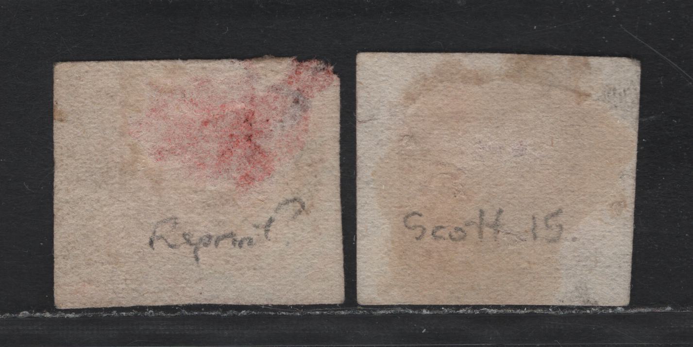 Lot 82 Italy - Roman States (C) SC#22b 10c Black on Orange Vermillion, 1868 Papal Arms Issue, 2 Ungraded Used Singles, Reprint On Unglazed Paper, Useful for Reverence, The Cancelled Example Has A Large Thin.