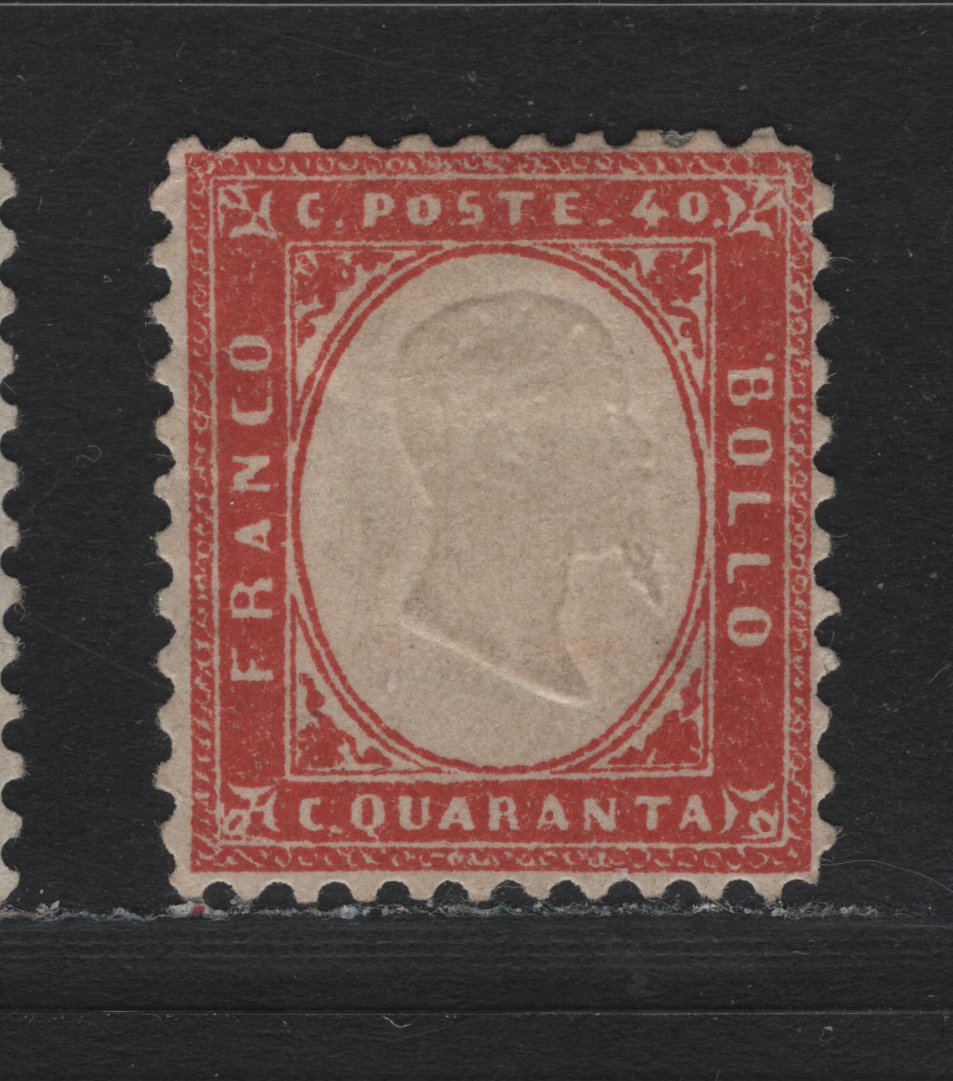 Lot 85 Sardinia SC#13var 40c Red, 1862 King Victor Emmanuel II Issue, A Very Fine Unused Single, A Remainder Issue Which Has Fraudulently Perforated (11.5) To Resemble Italy #20