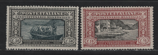 Lot 97 Italy SC#165, 167 10c - 30c Brown Red - Black & Slate, 1923 Manzoni Issue, 2 F/VFOG Singles, Scarce VF Centered Mint Examples, A Couple of Short Perfs On The 30c