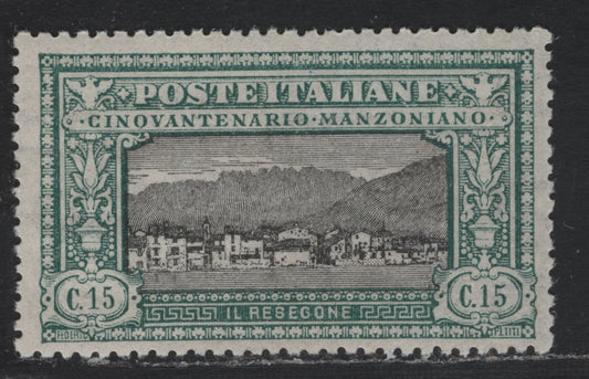 Lot 99A Italy SC#166 (151b) 15c Blue Green & Black, 1923 Manzoni Issue, A VFOG Single, Inverted Wmk, Well Centered Example