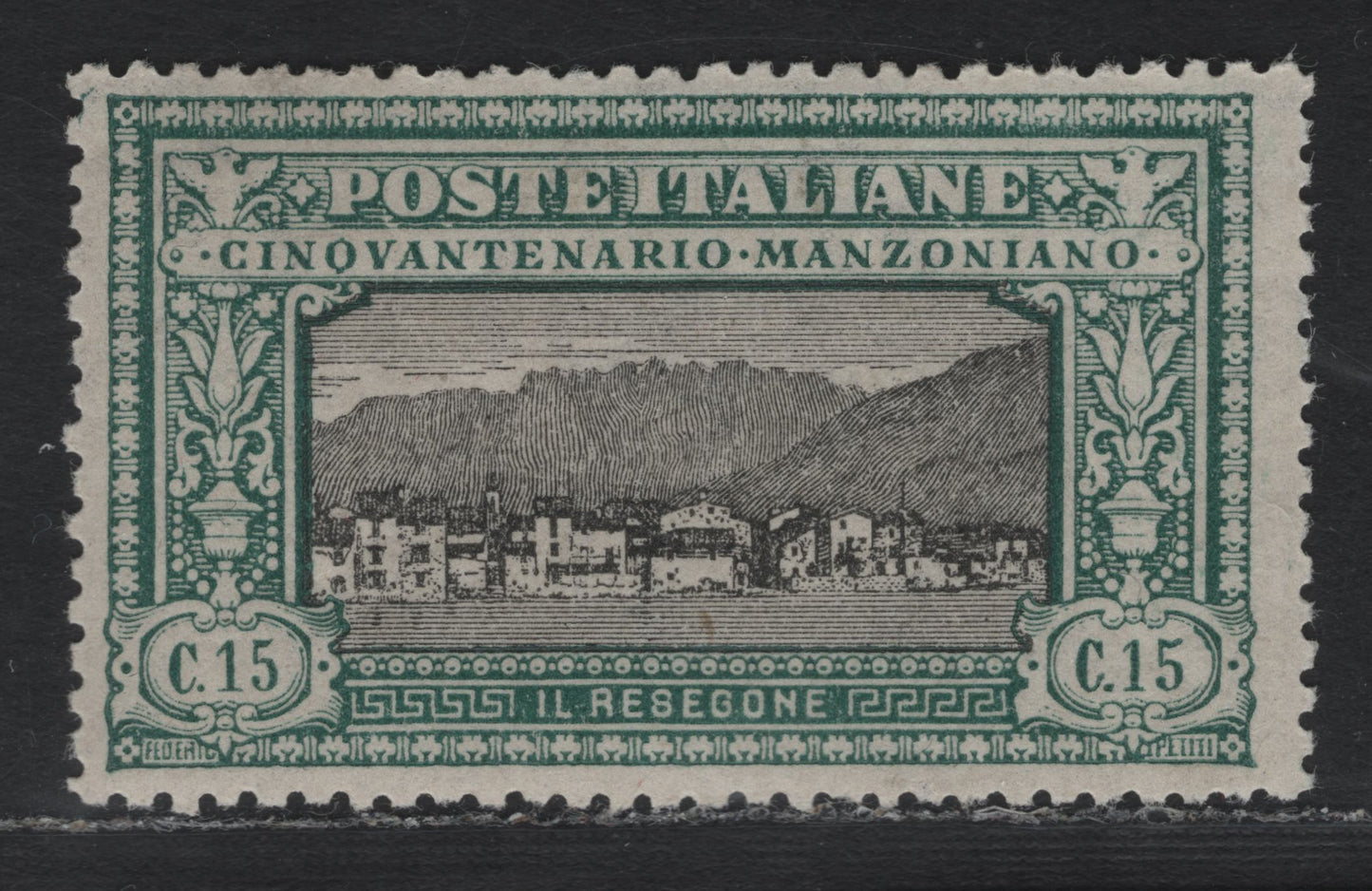 Lot 99B Italy SC#166 (151b) 15c Blue Green & Black, 1923 Manzoni Issue, A FOG Single, As Lot 99A, But Fine