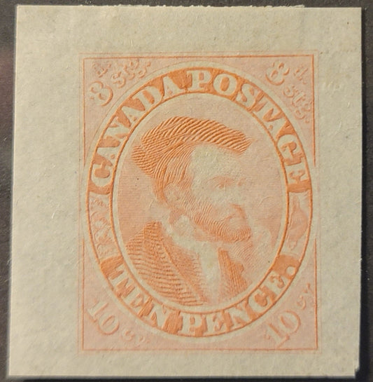 Lot 350 Canada (C) SC#7TP 10d Pink Jacques Cartier, 1857 Pence Issue, A  Superb Trade Sample Proof