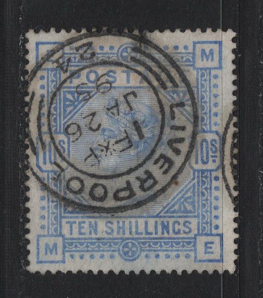 Lot 103 Great Britain SG#183 10/- Ultramarine, 1883-1884 Queen Victoria Surface Printed Issue, A Fine Used Single, White Paper, January 26 1895 Liverpool Double Circle CDS, There Is A Sealed Tear At The Top Which Has Been Concealed.