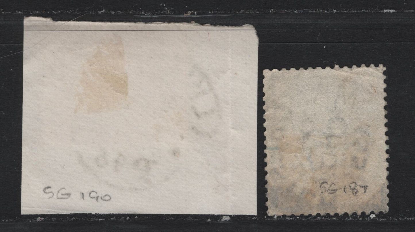 Lot 105 Great Britain (C) SG#187, 190 1/2d - 2.5d Slate Blue - Lilac, 1883-1884 Lilac & Green Issue, 2 Fine Used Singles, Nov 12 1883 Manchester Squared Circle Cancel & March 23 1885 Liverpool Arched CDS Cancel
