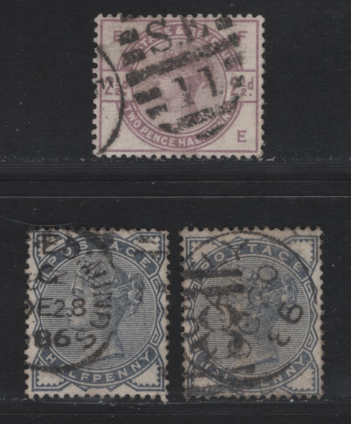 Lot 106 Great Britain (C) SG#187, 190 1/2d - 2.5d Slate Blue - Lilac, 1883-1884 Lilac & Green Issue, 3 Fine/Very Fine Used Singles, Two Shades of 1/2d