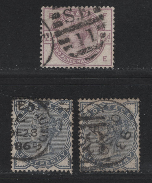 Lot 106 Great Britain (C) SG#187, 190 1/2d - 2.5d Slate Blue - Lilac, 1883-1884 Lilac & Green Issue, 3 Fine/Very Fine Used Singles, Two Shades of 1/2d