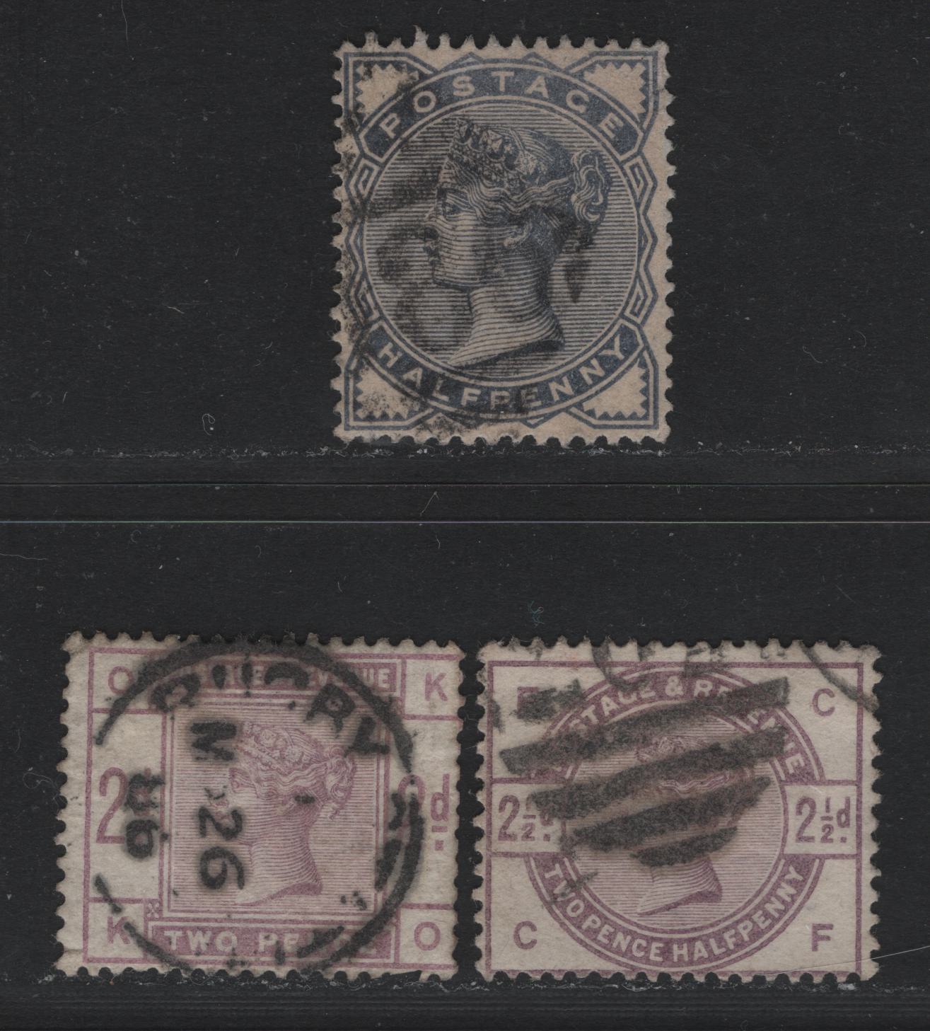 Lot 107 Great Britain (C) SG#187, 189-190 1/2d - 2.5d Slate Blue - Lilac, 1883-1884 Lilac & Green Issue, 3 Good/Very Good/Very Fine Used Singles