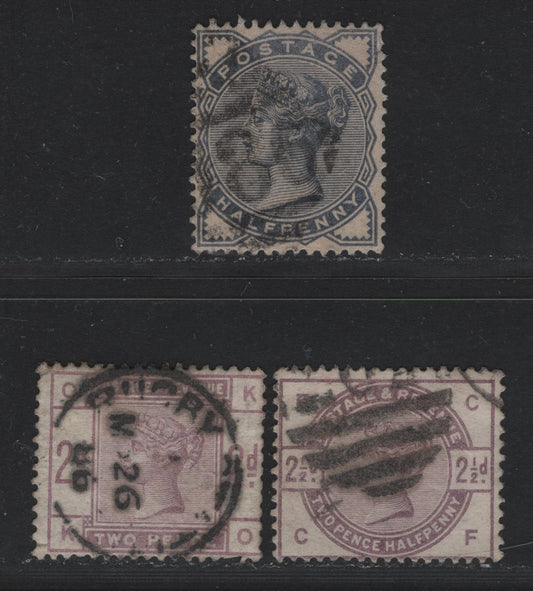 Lot 107 Great Britain (C) SG#187, 189-190 1/2d - 2.5d Slate Blue - Lilac, 1883-1884 Lilac & Green Issue, 3 Good/Very Good/Very Fine Used Singles