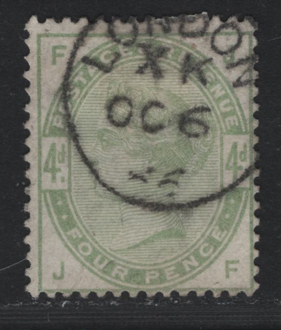 Lot 108 Great Britain SG#192 4d Pale Dull Green, 1883-1884 Lilac & Green Issue, A Fine Used Single, Color Is About 30-40% Faded - Not Bad, Nice October 6 1886 London Cancel