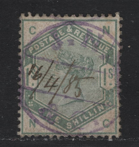Lot 112 Great Britain SG#196 1/- Dull Green, 1883-1884 Lilac & Green Issue, A Very Fine Used Single, Good Color, But Fiscal Cancel