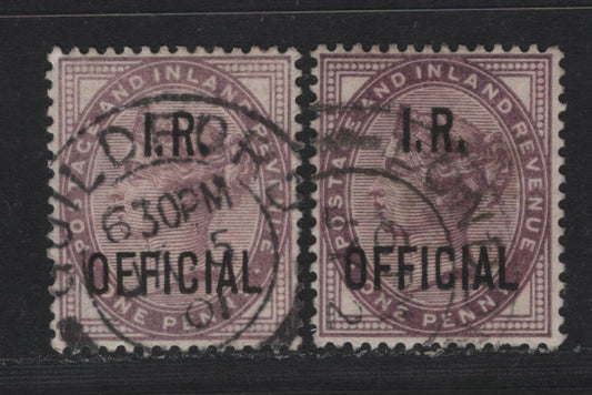 Lot 114 Great Britain (C) SG#O3 1d Lilac - Deep Purple, 1882-1901 Queen Victoria Official Issue, 2 Very Fine Used Singles