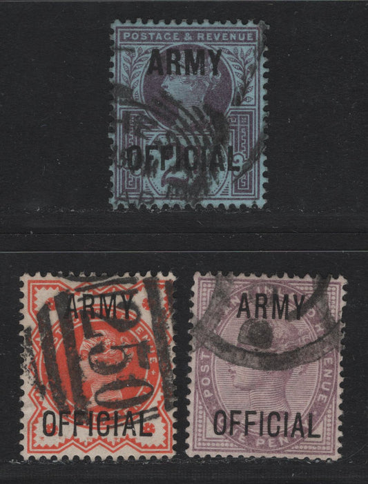Lot 115 Great Britain SG#O41, O43-O44 1/2d - 2.5d Vermillion - Purple, 1896-1901 Queen Victoria Official Issue, 3 Very Fine Used Singles