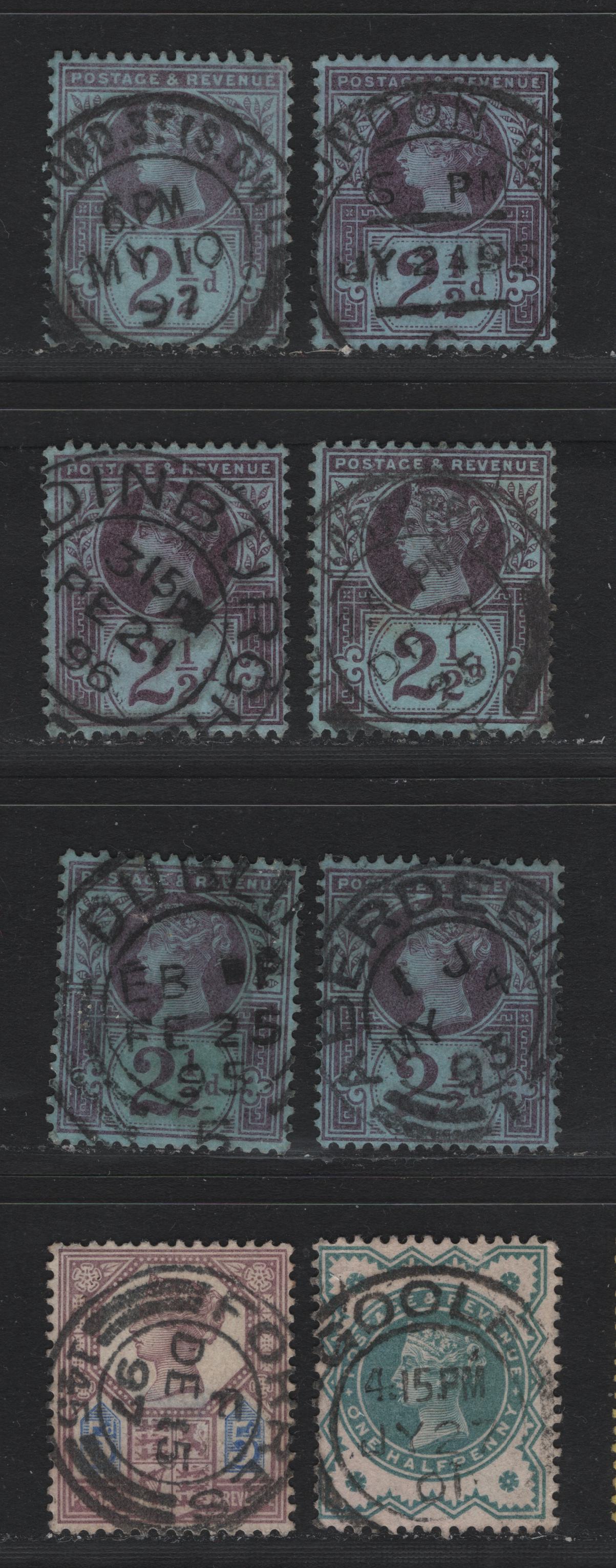 Lot 118 Great Britain (C) SG#201, 207a, 213 2.5d - 5d Purple & Blue - Dull Purple & Blue, 1887-1900 Jubilee Issue, 7 Fine/Very Fine Used Singles